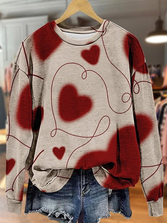 Chic Heart Print Long Sleeve Casual Top Mixed Color / S Saint Valentin