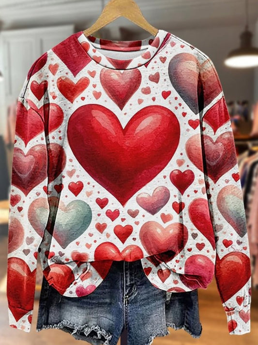 Valentine’s Day Heart Print Long Sleeve Casual Top Mixed Color / S Saint Valentin