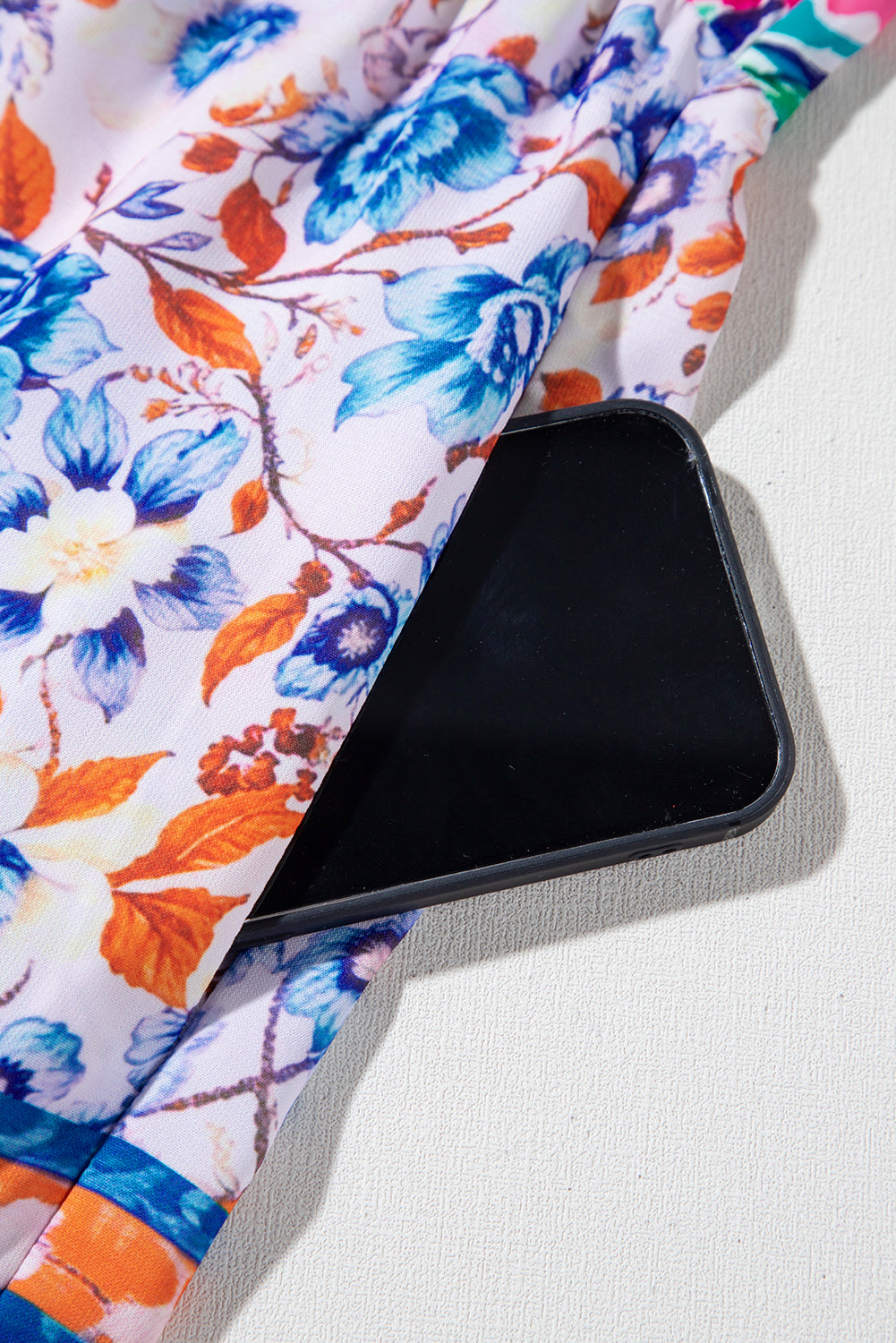 Robe bleu ciel à imprimé floral mixte manches courtes et col fendu à nouer