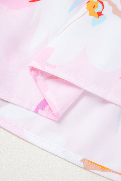 Robe longue smockée à épaules nouées imprimé floral rose