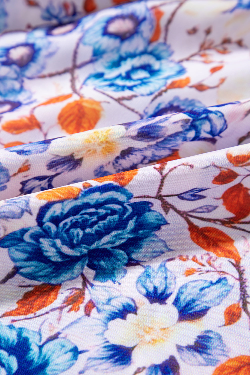 Robe bleu ciel à imprimé floral mixte manches courtes et col fendu à nouer