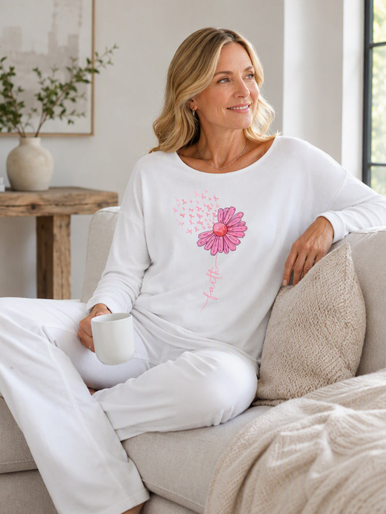 Femmes Rose Ruban Tournesol Foi Impression Sensibilisation Au Cancer Du Sein Soutien Haut À Manches Longues
