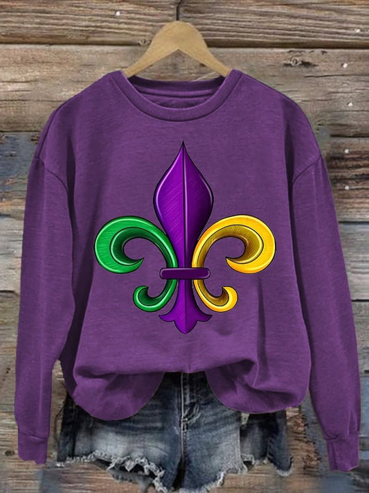 Women’s Mardi Gras Print Long Sleeve Casual Top Mixed Color / S Mardi Gras
