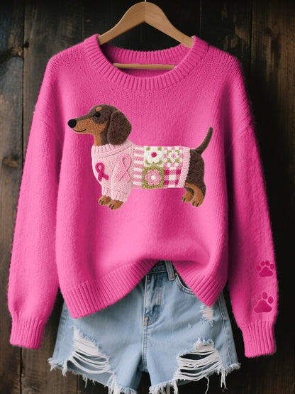 Pull confortable en tricot à motif de teckel Art en feutre de laine pour femmes