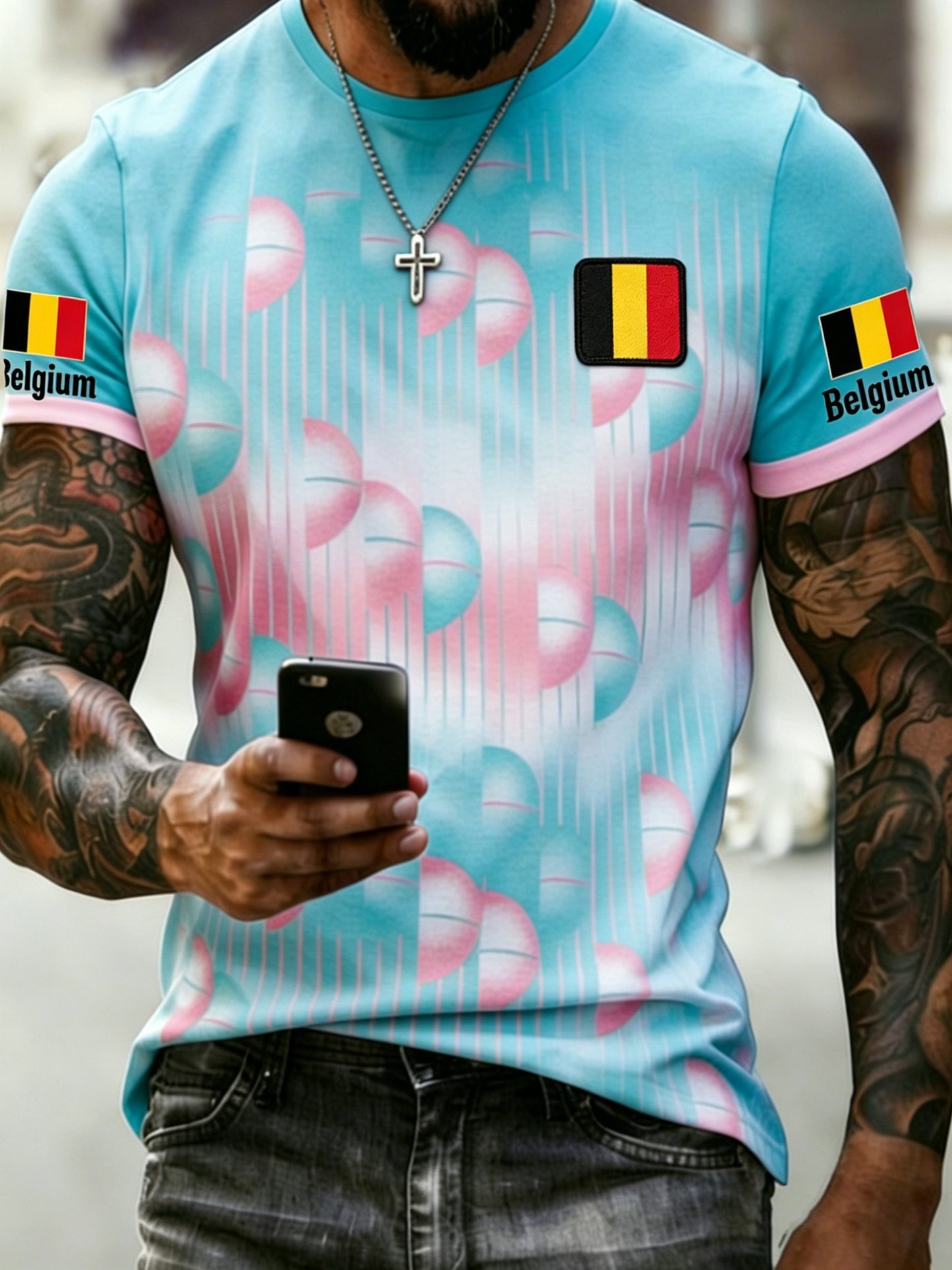 T-shirt de fan avec impression artistique pour soutenir l’équipe de Belgique de football, pour hommes