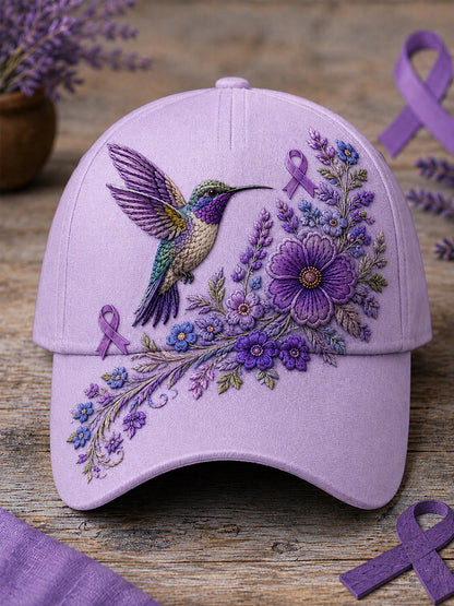 Chapeau de soutien à la sensibilisation à la maladie d’Alzheimer, unisexe, imprimé floral violet et colibri