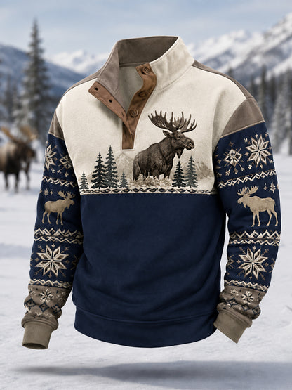 Pull décontracté hiver pour homme à imprimé orignal