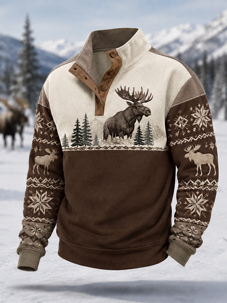 Pull décontracté hiver pour homme à imprimé orignal