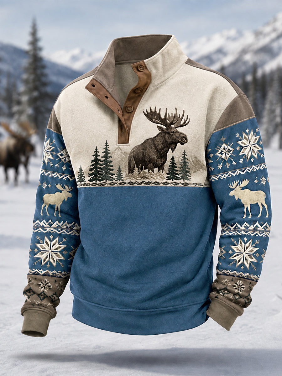 Pull décontracté hiver pour homme à imprimé orignal