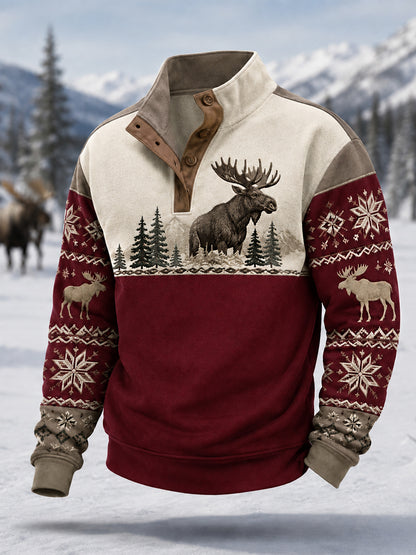 Pull décontracté hiver pour homme à imprimé orignal