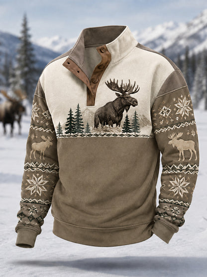 Pull décontracté hiver pour homme à imprimé orignal