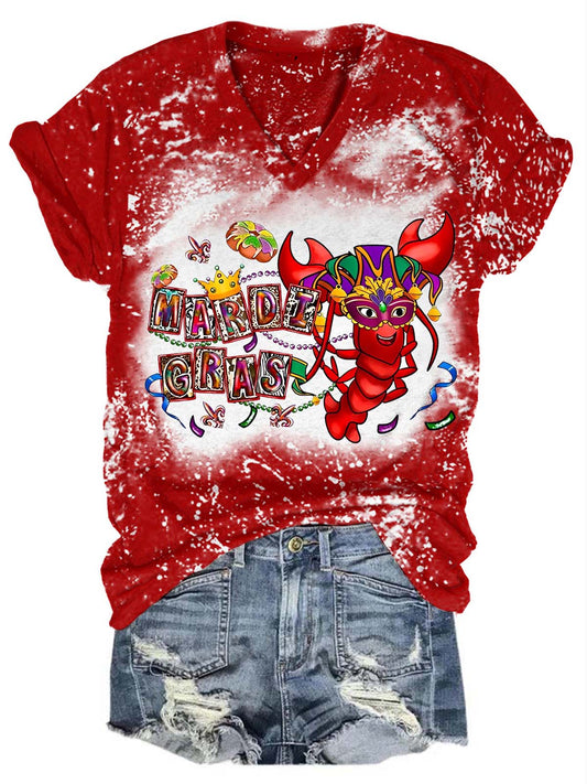 Mardi Gras V-Neck Tie-dye Tee Red / S Mardi Gras