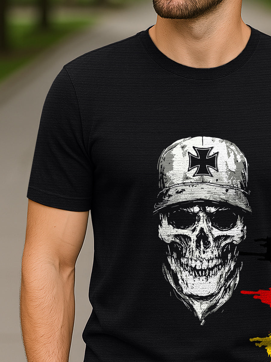 T-shirt allemand à imprimé crâne en croix de fer pour hommes