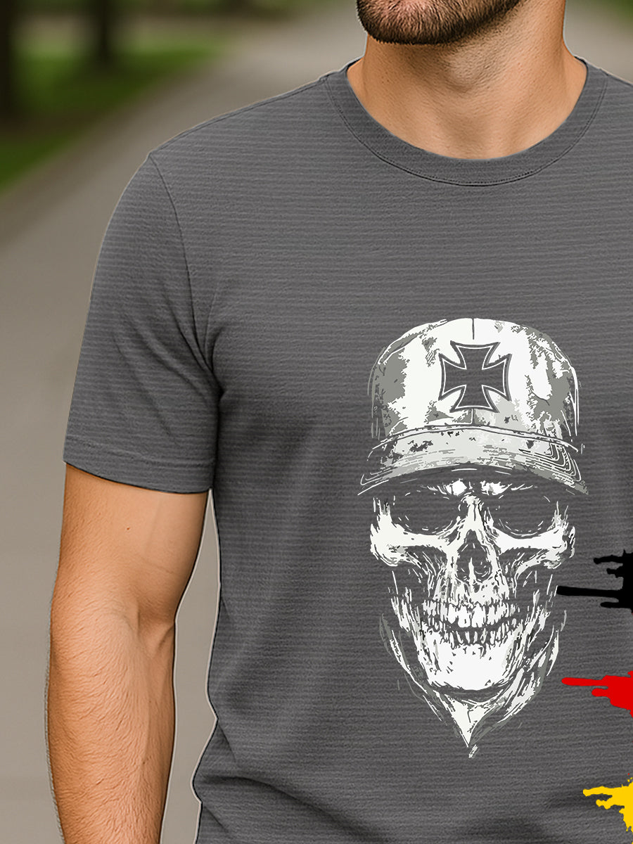 T-shirt allemand à imprimé crâne en croix de fer pour hommes