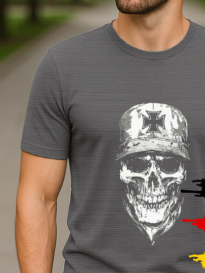 T-shirt allemand à imprimé crâne en croix de fer pour hommes