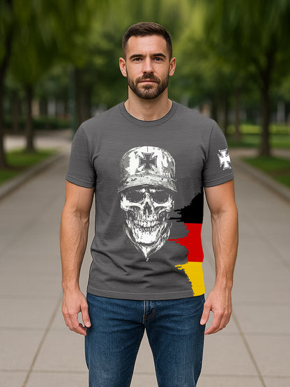 T-shirt allemand à imprimé crâne en croix de fer pour hommes