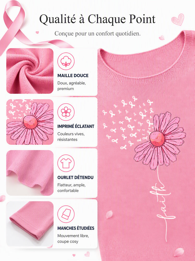 Femmes Rose Ruban Tournesol Foi Impression Sensibilisation Au Cancer Du Sein Soutien Haut À Manches Longues