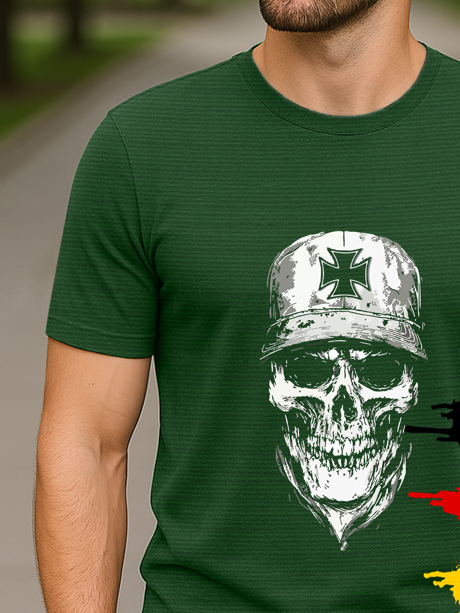 T-shirt allemand à imprimé crâne en croix de fer pour hommes