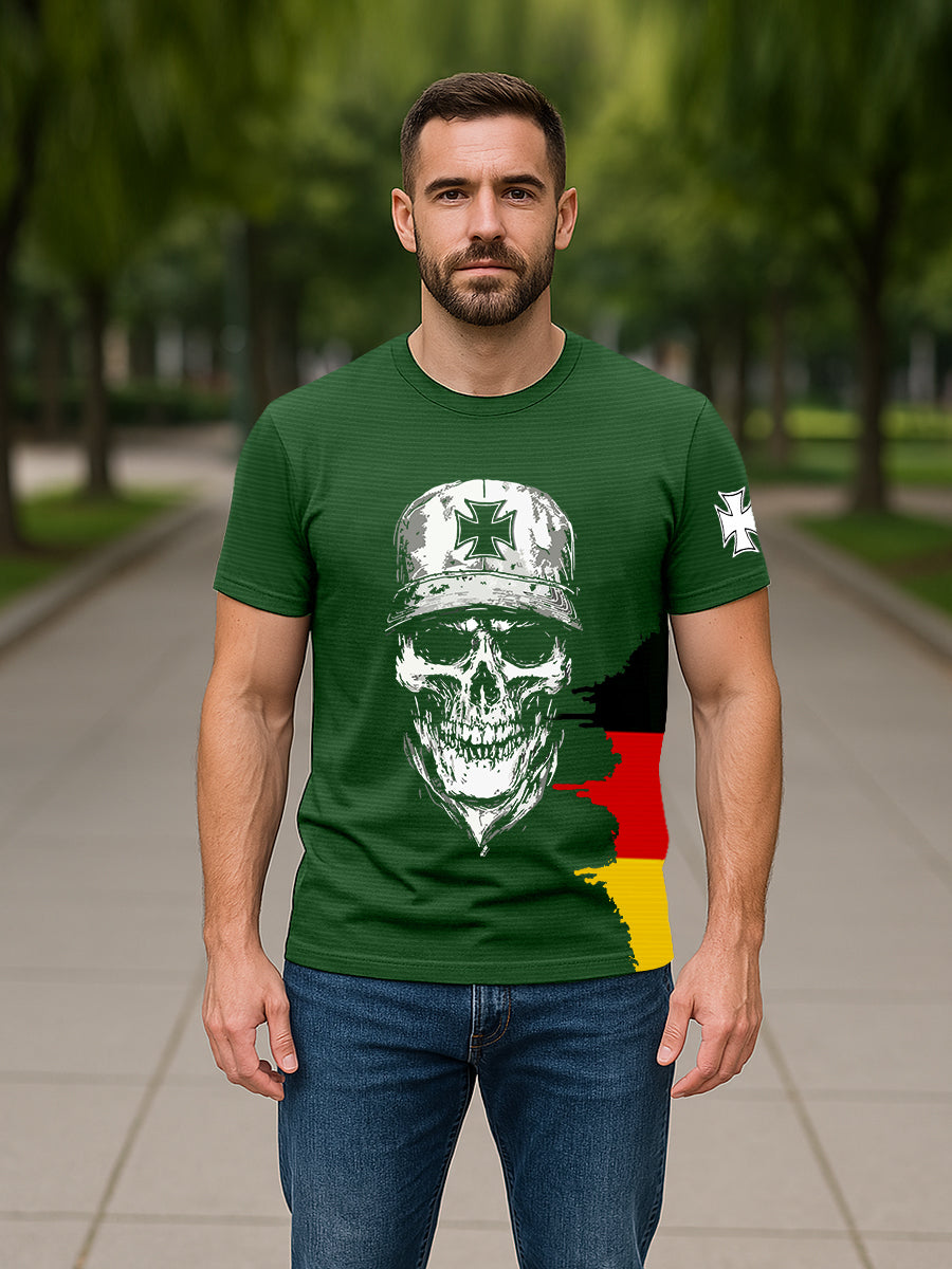 T-shirt allemand à imprimé crâne en croix de fer pour hommes