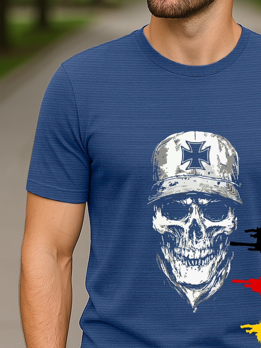 T-shirt allemand à imprimé crâne en croix de fer pour hommes