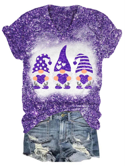 Valentine’s Glitter Gnome V-Neck T-Shirt Purple / S Saint Valentin