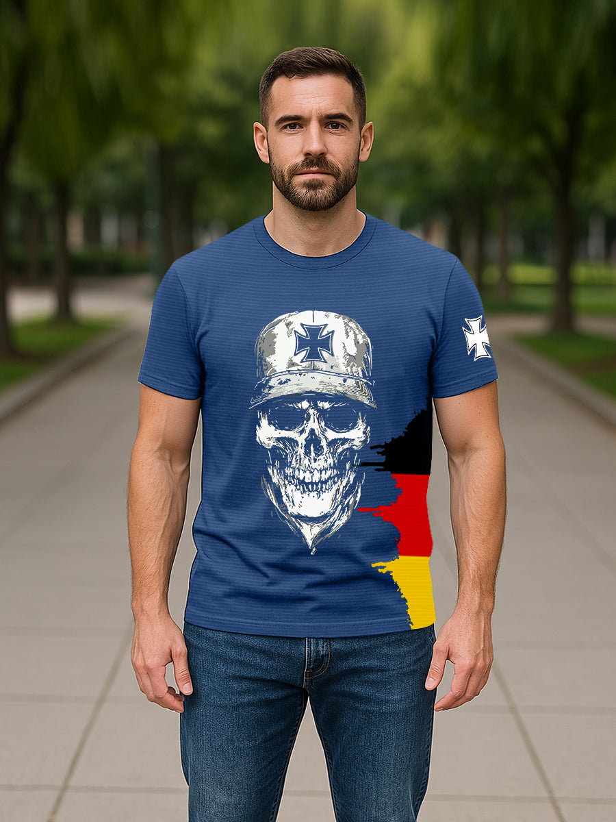 T-shirt allemand à imprimé crâne en croix de fer pour hommes
