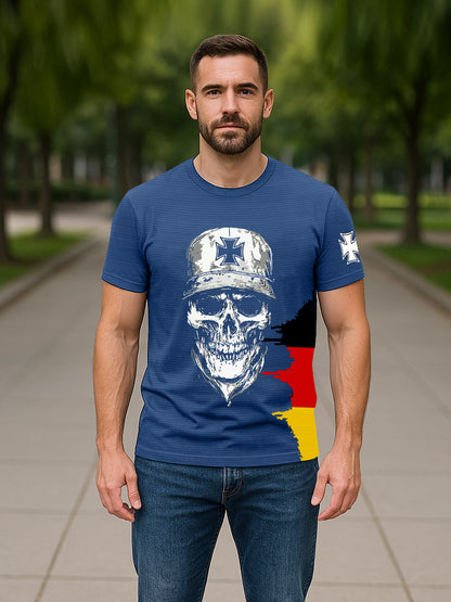 T-shirt allemand à imprimé crâne en croix de fer pour hommes