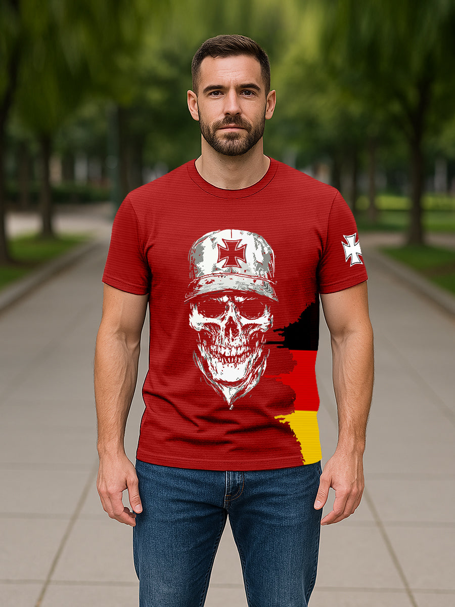 T-shirt allemand à imprimé crâne en croix de fer pour hommes