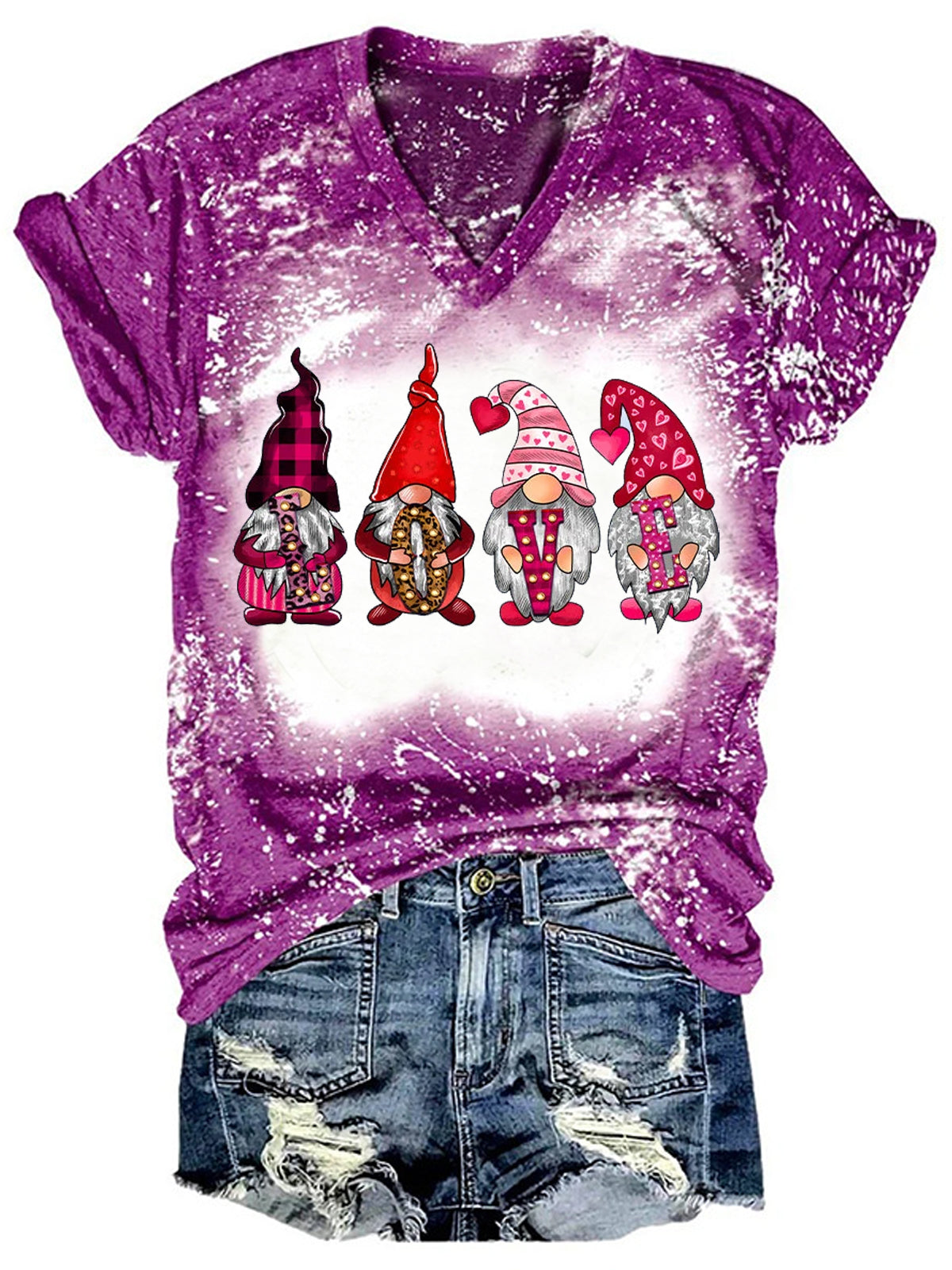 Women’s Gnome Print Valentine’s T-Shirt Purple / S Saint Valentin