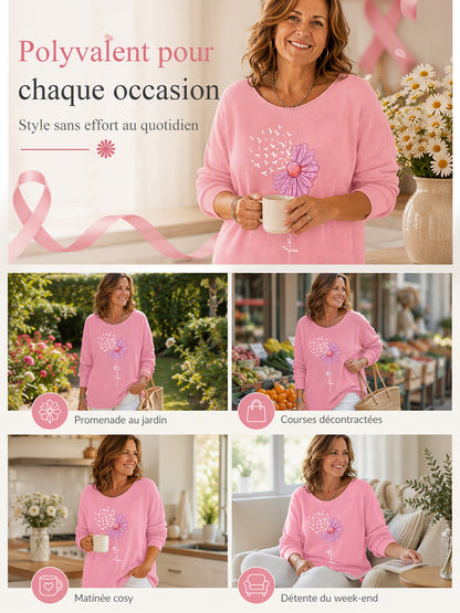 Femmes Rose Ruban Tournesol Foi Impression Sensibilisation Au Cancer Du Sein Soutien Haut À Manches Longues