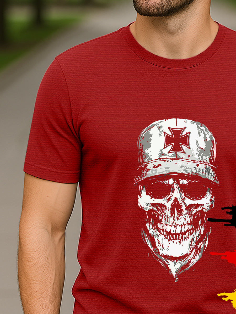 T-shirt allemand à imprimé crâne en croix de fer pour hommes
