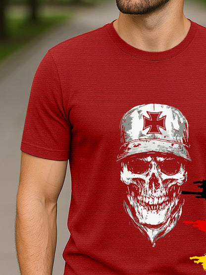 T-shirt allemand à imprimé crâne en croix de fer pour hommes