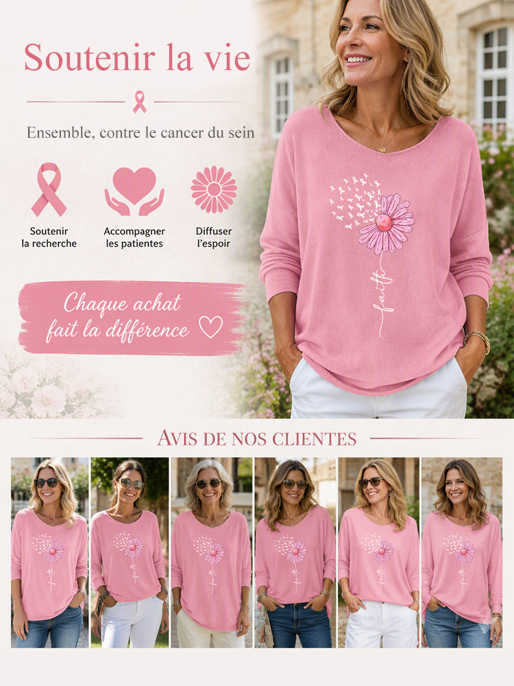 Femmes Rose Ruban Tournesol Foi Impression Sensibilisation Au Cancer Du Sein Soutien Haut À Manches Longues