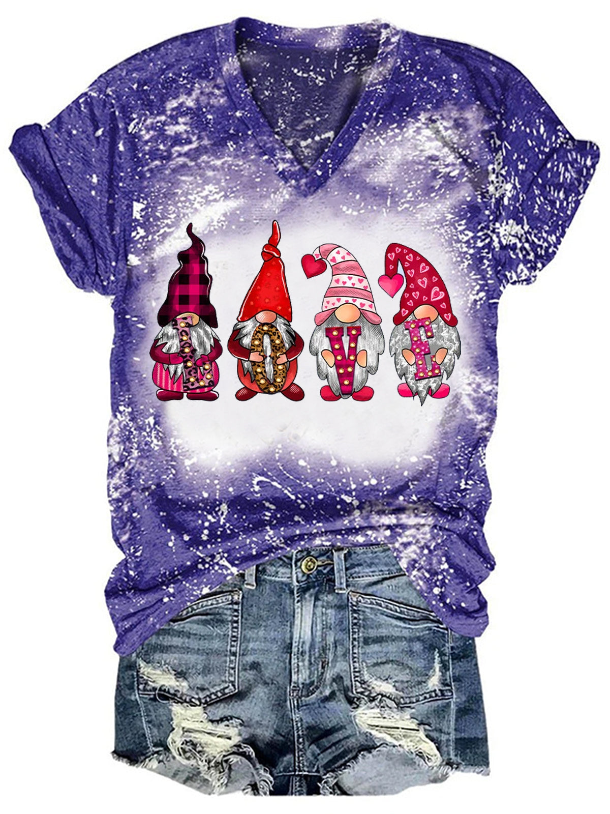 Women’s Gnome Print Valentine’s T-Shirt Blue / S Saint Valentin