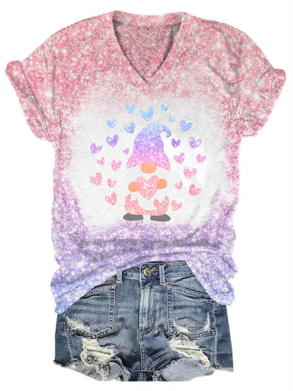 Glitter Gnome Heart V-Neck T-Shirt Multicolor / S Saint Valentin
