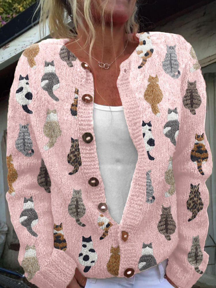 Cardigan à boutons imprimé floral vintage Pink / S Veste