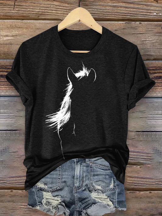 T-shirt Imprimé Art de Cheval en Silhouette S / black T-shirt