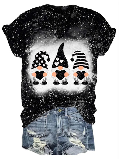 Valentine’s Glitter Gnome V-Neck T-Shirt Black / S Saint Valentin