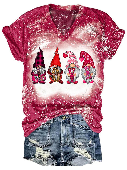 Women’s Gnome Print Valentine’s T-Shirt Red / S Saint Valentin