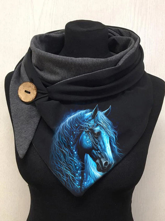 Écharpe enveloppante décontractée d’hiver à motif cheval Taille Unique Echarpe