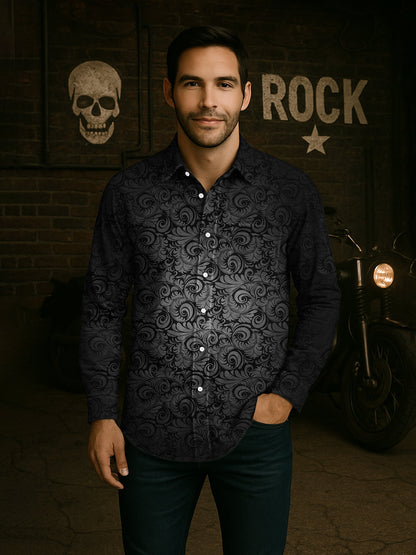 Chemise décontractée à manches longues Vintage Punk Gothic Art Print pour hommes Chemises