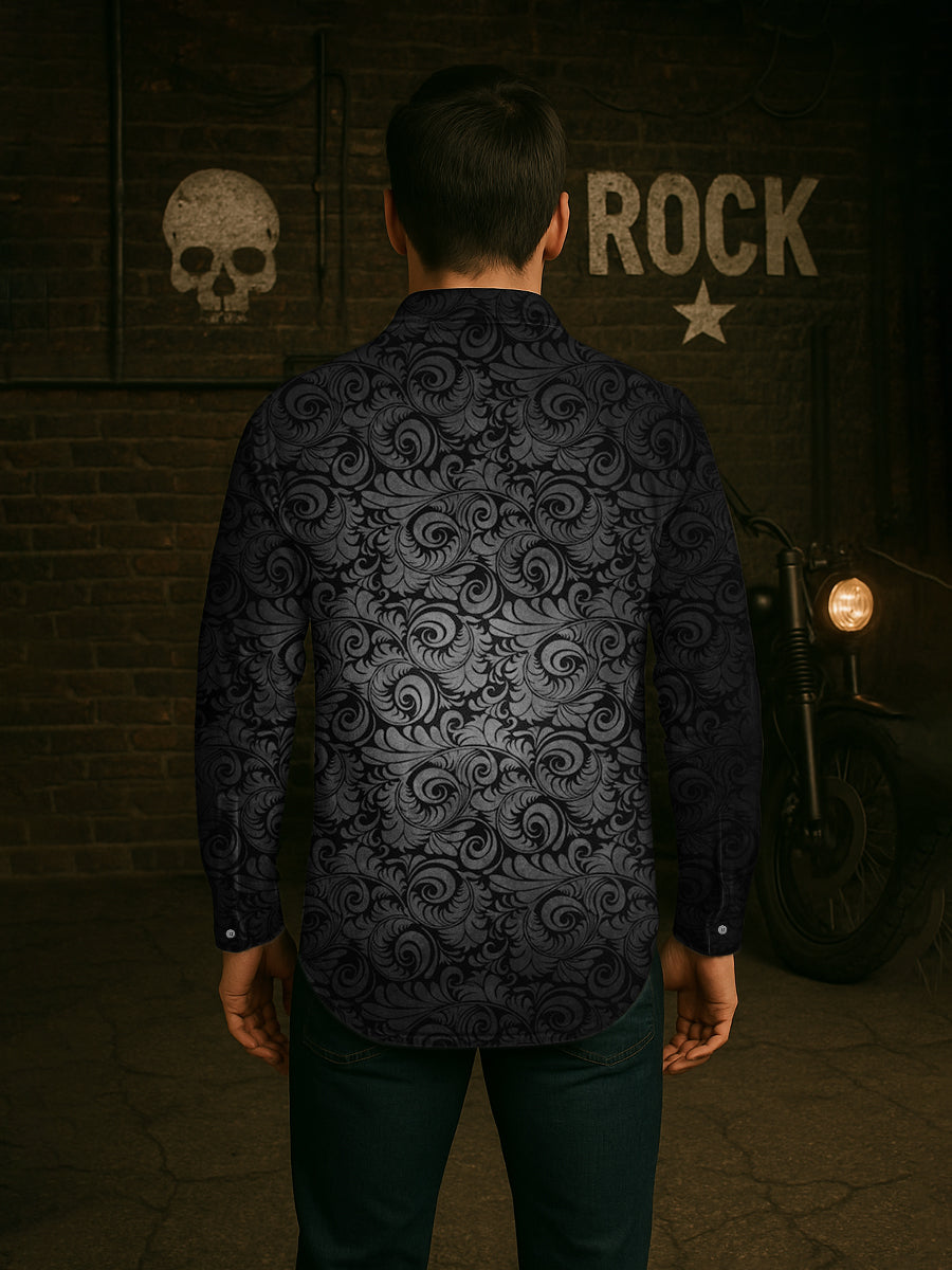 Chemise décontractée à manches longues Vintage Punk Gothic Art Print pour hommes Chemises
