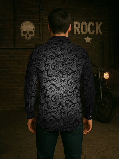 Chemise décontractée à manches longues Vintage Punk Gothic Art Print pour hommes Chemises