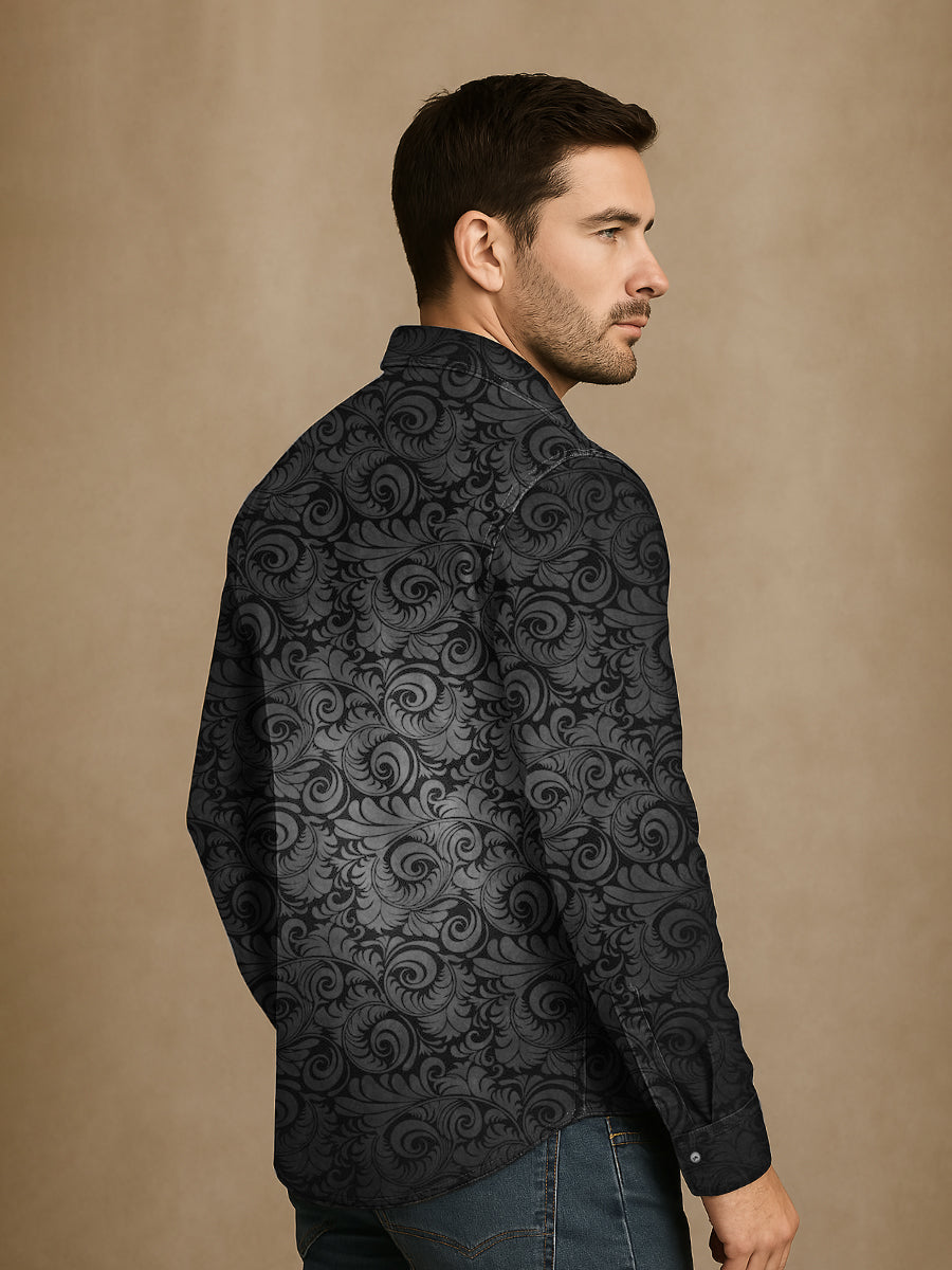 Chemise décontractée à manches longues Vintage Punk Gothic Art Print pour hommes Chemises