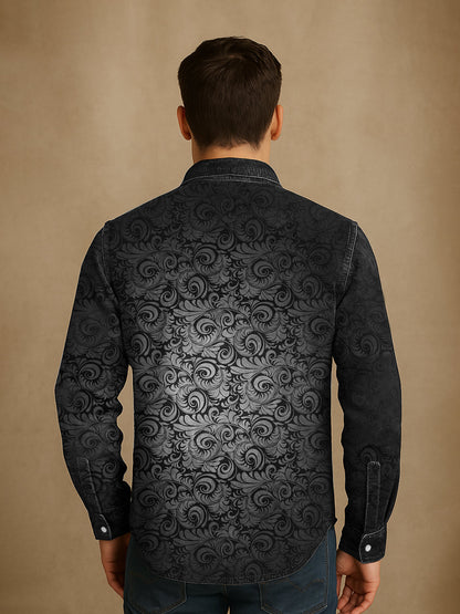 Chemise décontractée à manches longues Vintage Punk Gothic Art Print pour hommes Chemises