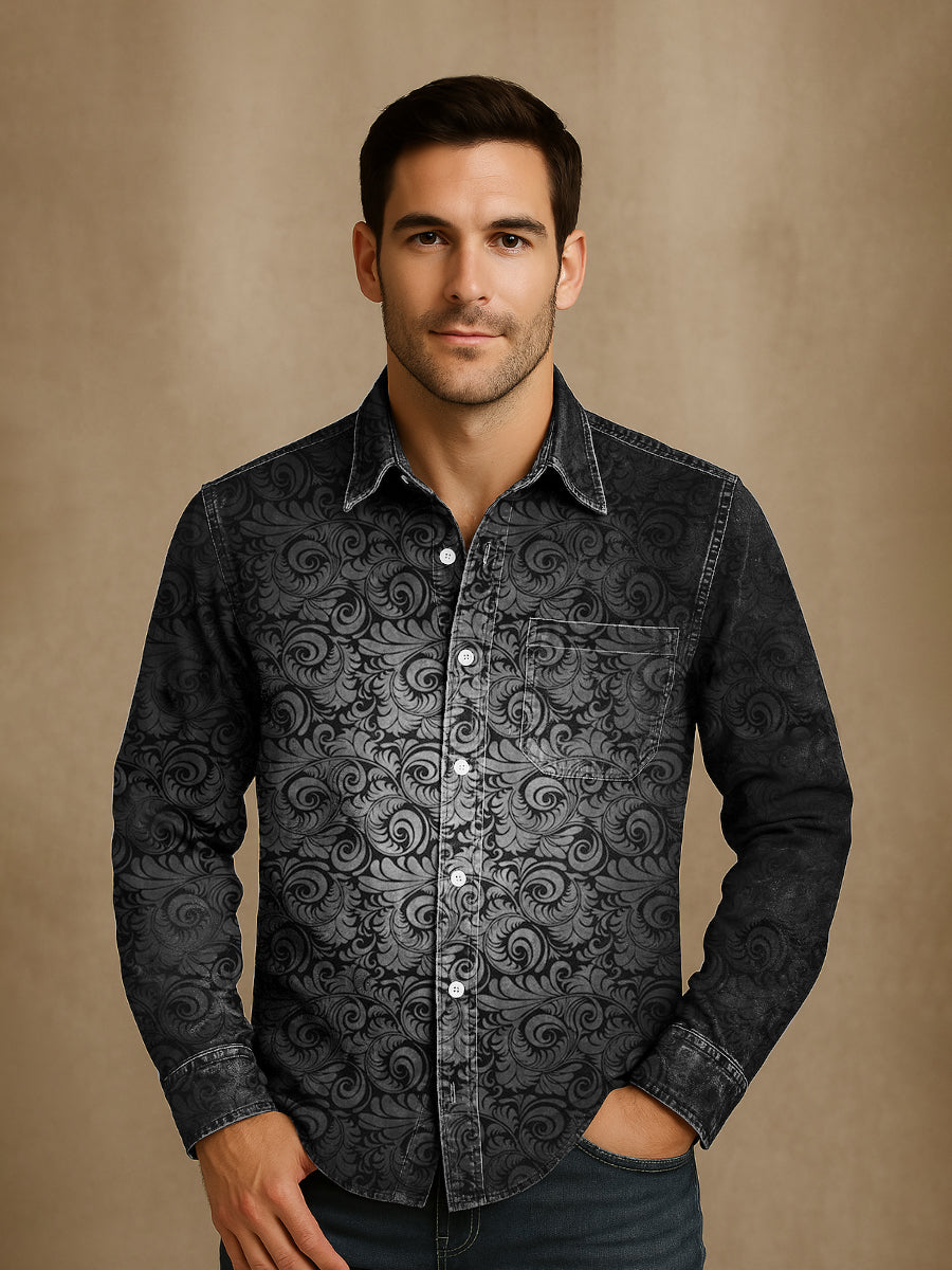 Chemise décontractée à manches longues Vintage Punk Gothic Art Print pour hommes Chemises