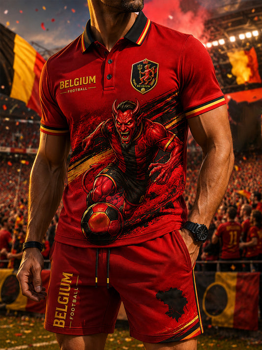 Ensemble Polo Homme Imprimé Thème Football Manches Courtes