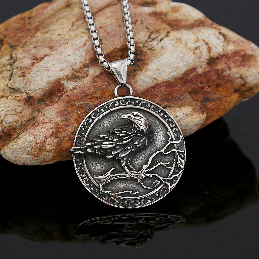 Collier pour Homme en Acier Inoxydable avec Pendentif Corbeau Pendentif Accessoires