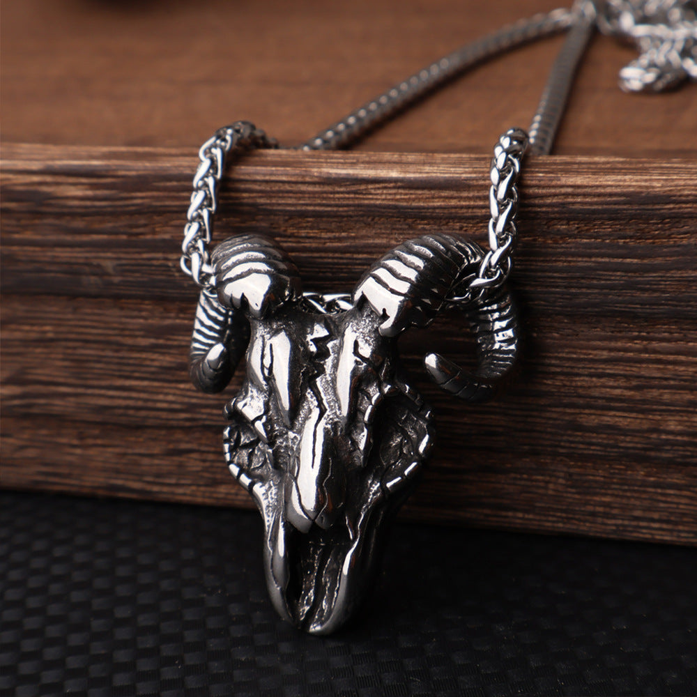 Collier avec pendentif Tête de Mouton Monstre Rétro Acier Accessoires