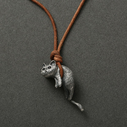 Collier Métallique Chat Mignon pour Hommes et Femmes Noir-Argent Accessoires